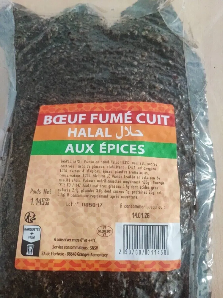 Boeuf fumé cuit halal aux épices