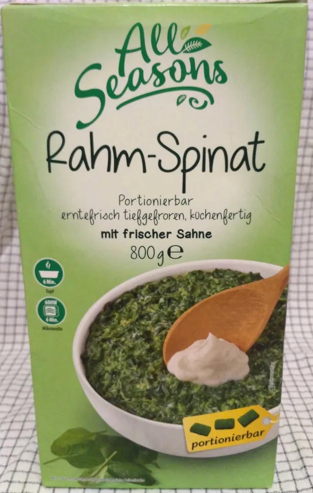 Rahm-Spinat portionierter erntefrisch tiefgefroren, kochfertig mit frischer Sahne