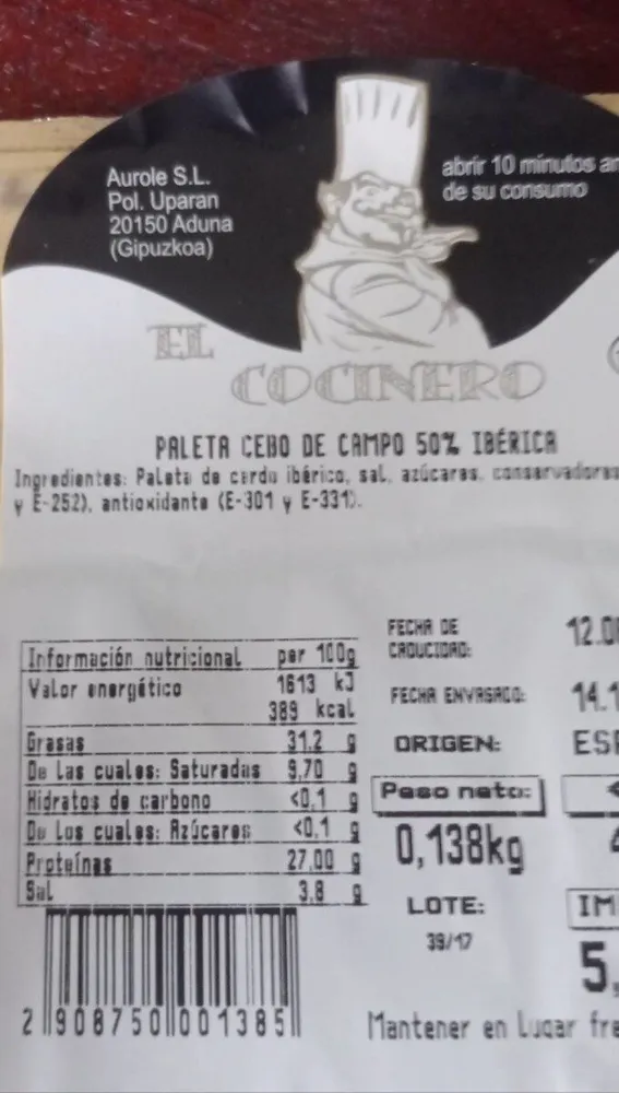 paleta de cebo de campo 50% iberica