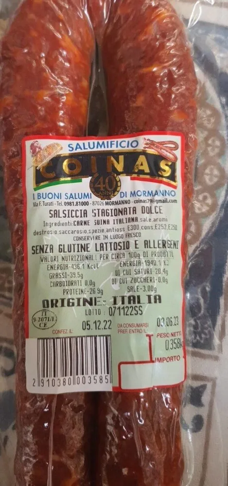 salsiccia stagionata dolce