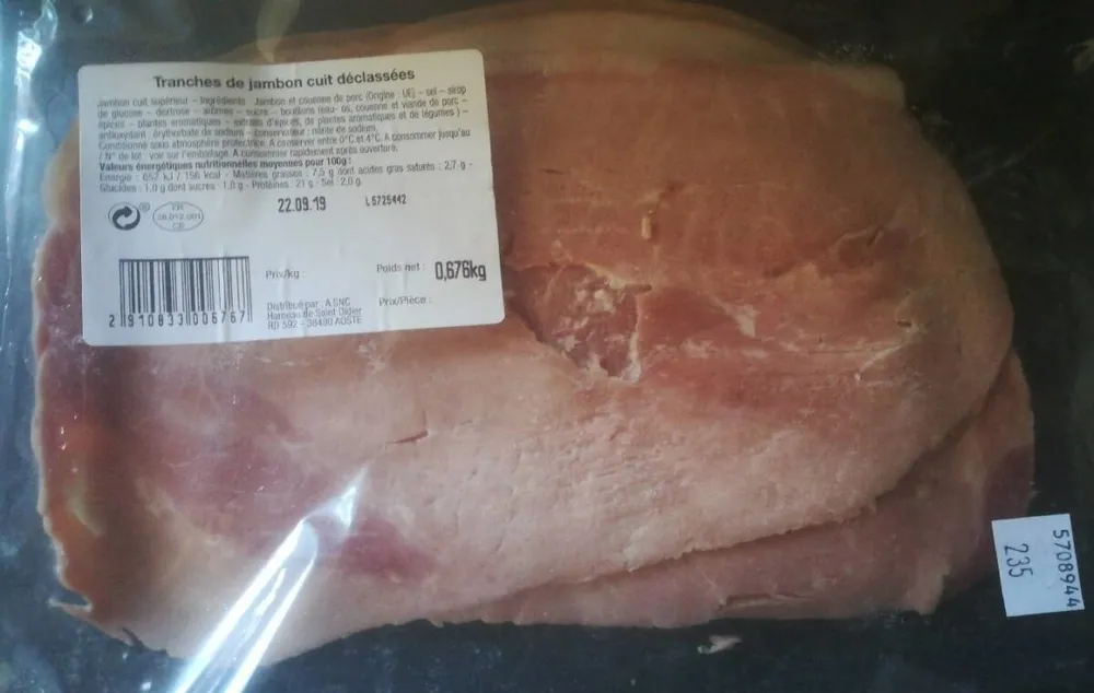 Tranches de jambon cuit déclassées