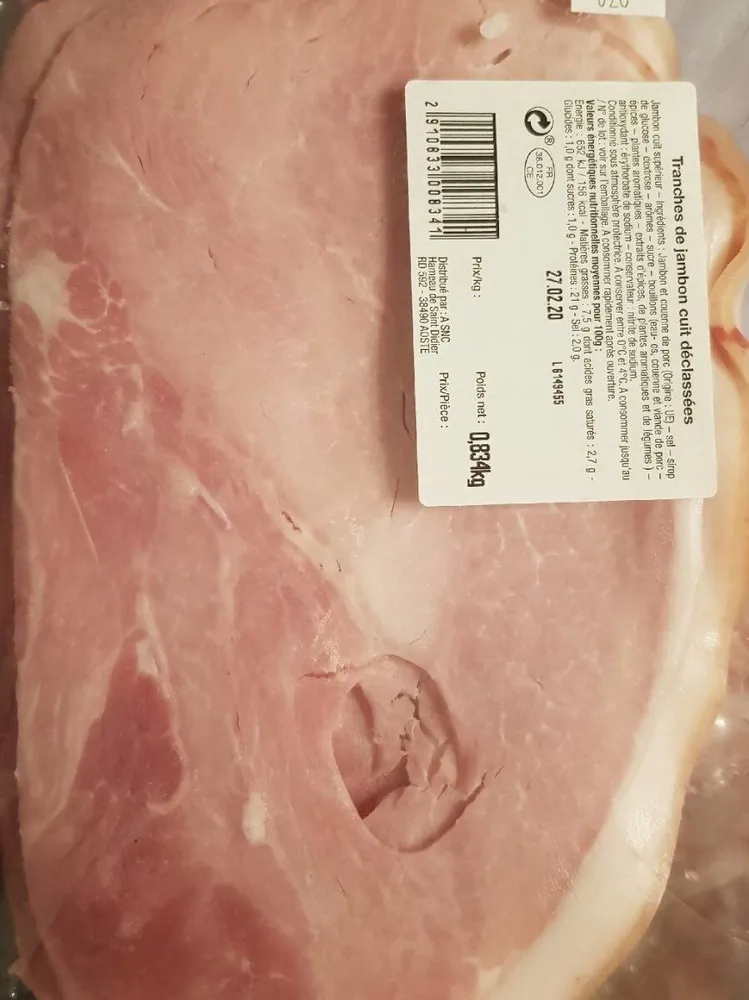 Tranches de jambon cuit déclassées