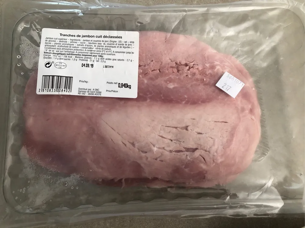 Tranches de jambon cuit déclassées