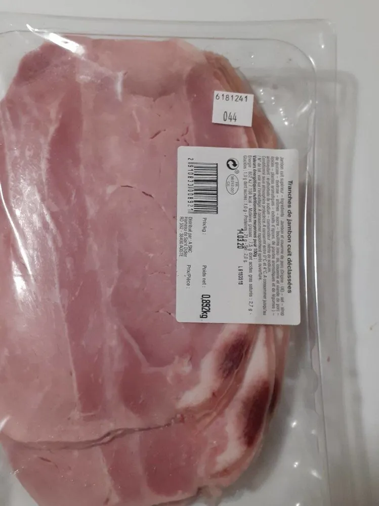 Tranches de jambon cuit déclassées