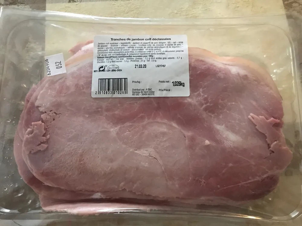 Tranches de jambon cuit déclassées