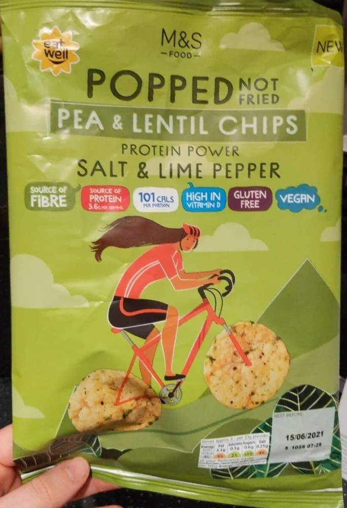 Popped not fried pea and lentil chips salt and lime peeper
