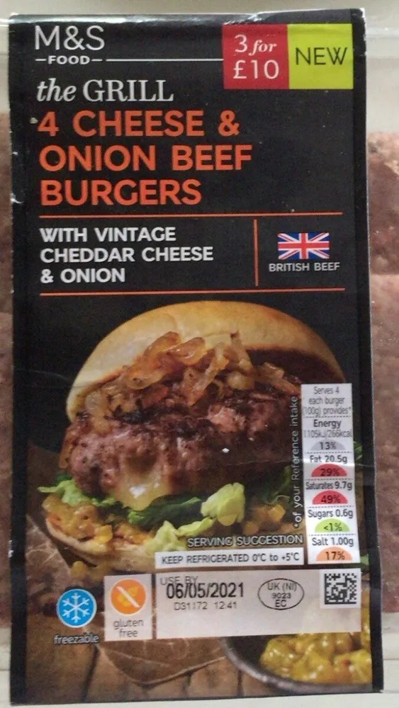 Cheese & onion beef burgers