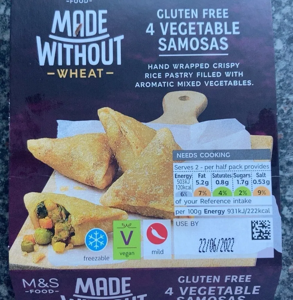 Gluten free 4 vegetable samosas