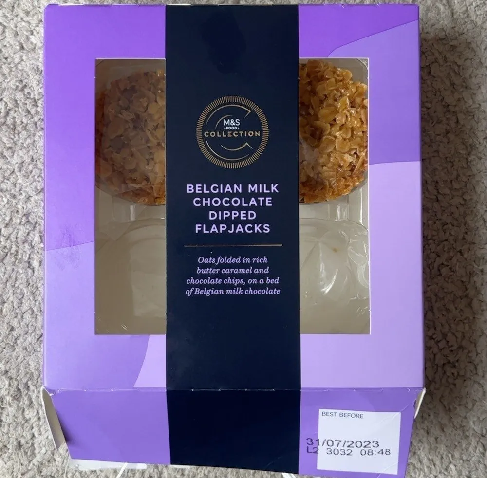 Belgian milk chocolate dipped flapjacks
