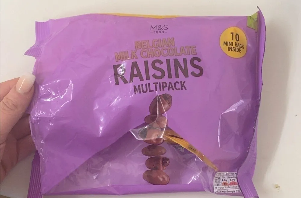 M&S -FOOD- BELGIAN MILK CHOCOLATE RAISINS MULTIPAC