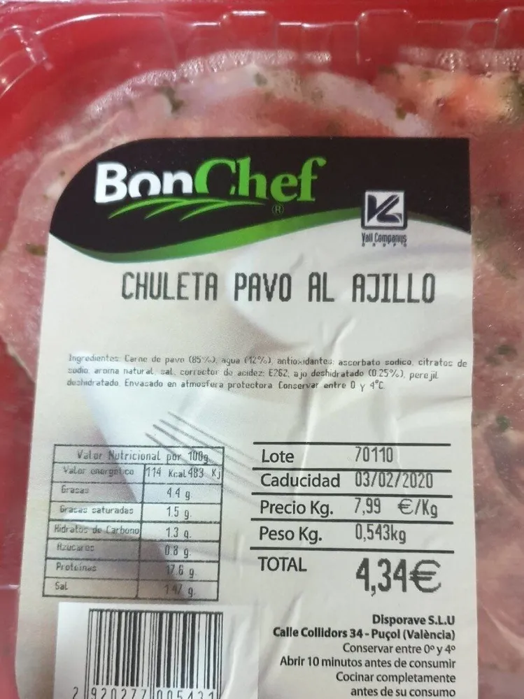 Chuleta pavo al ajillo