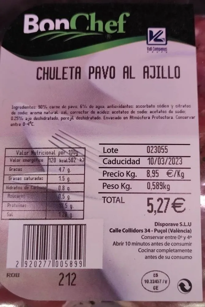 Chuleta pavo al ajillo