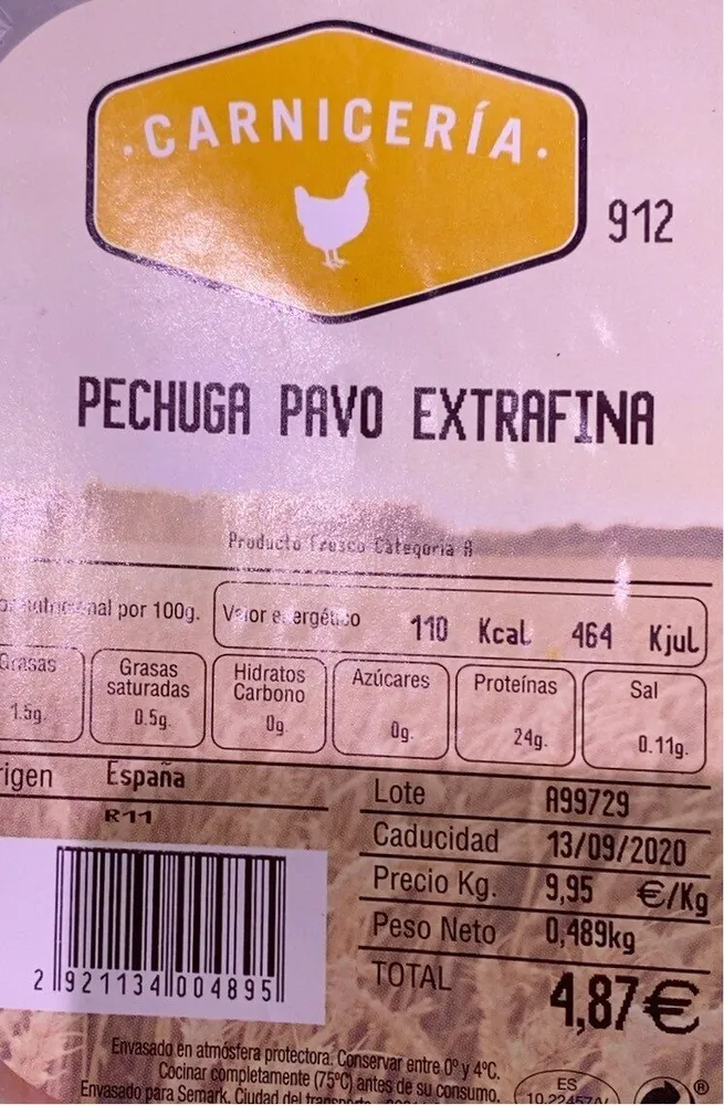 Pechuga pavo estrafina