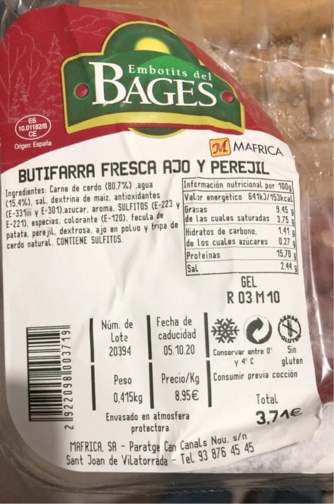 Butifarra fresca ajo y peregil