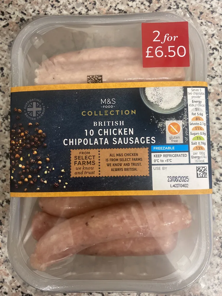 BRITISH 10 CHICKEN CHIPOLATA SAUSAGES