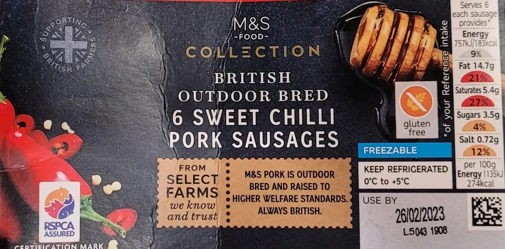 6 Sweet Chilli Pork Sausages