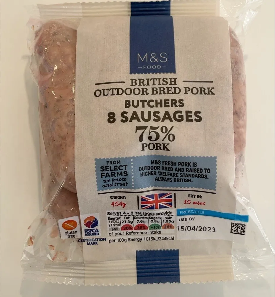 British outdoor bred pork sausages