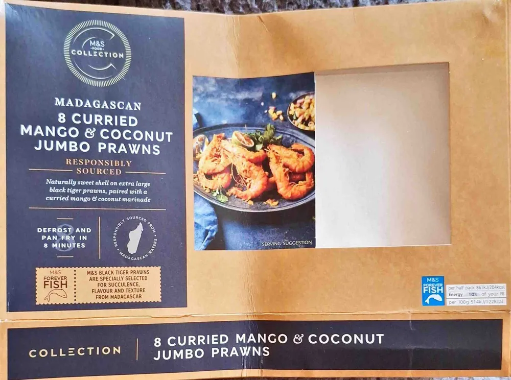 8 curried mango & coconut jumbo prawns