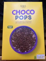 CHOCO POPS toasted puffed rice cereal fortified with vitamins and iron with cocoa