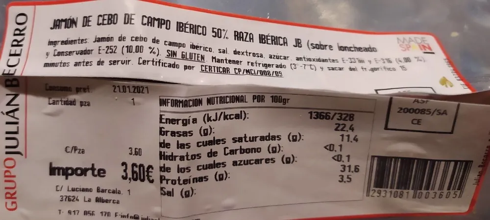 Jamón de cebo de campo Ibérico 50%