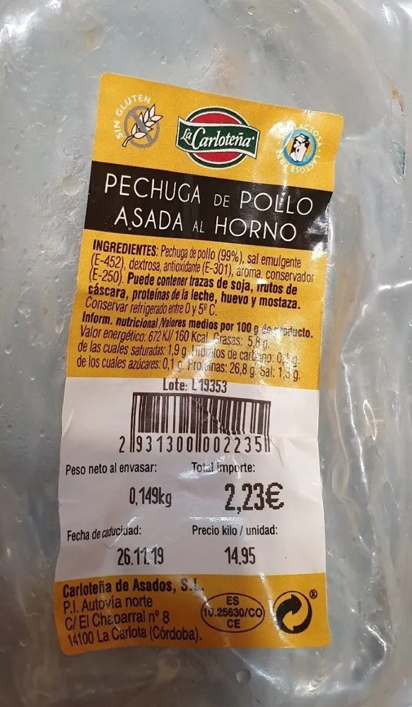 Pechuga de pollo asada al horno