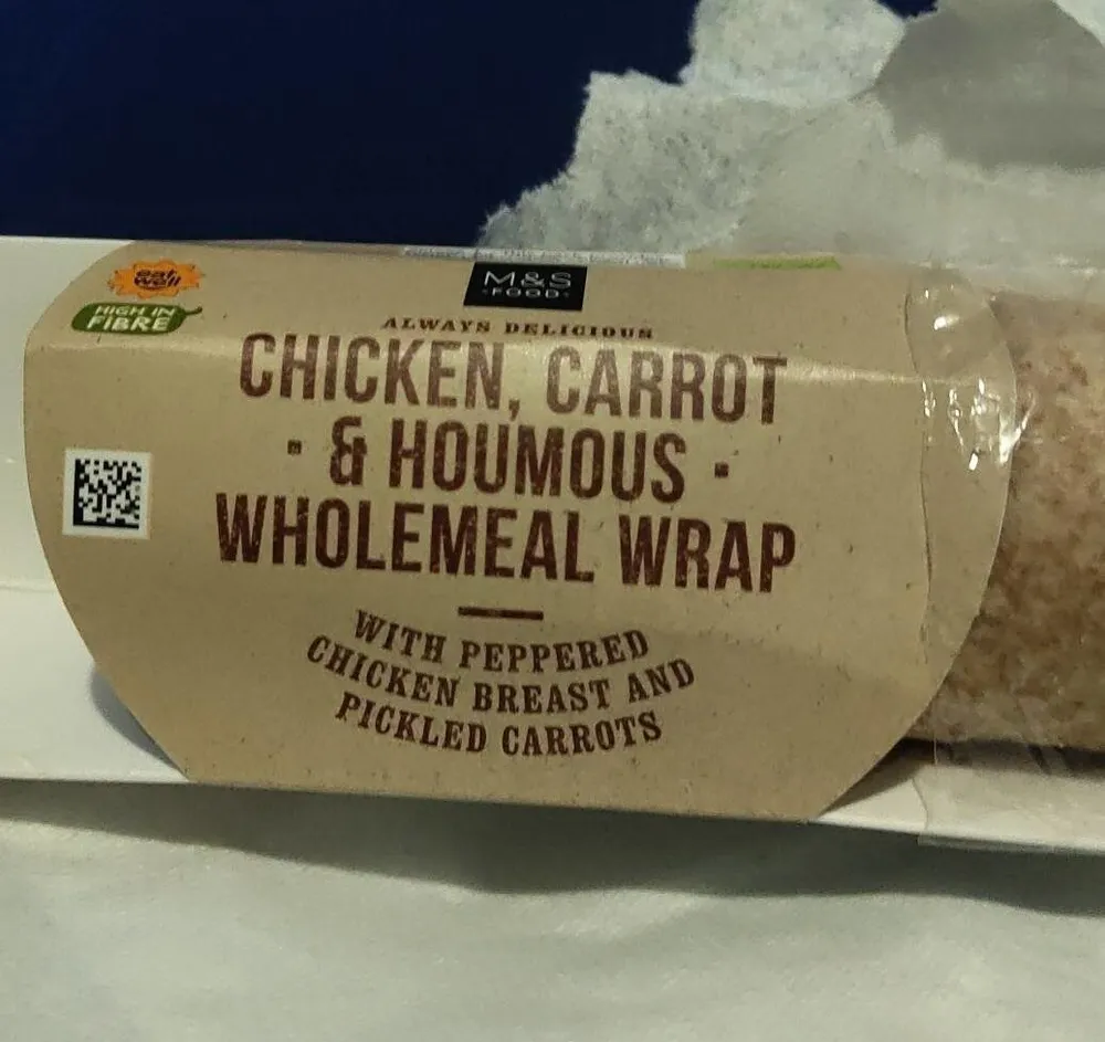 Chicken carrot and houmous wholemeal wrap