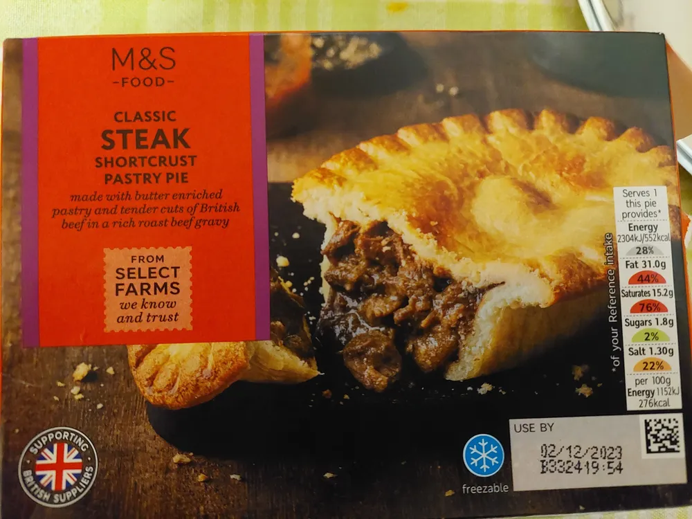M&S Classic Steak Short rust Pastry Pie