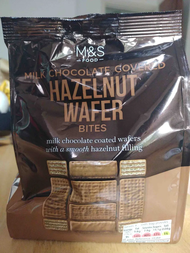 Milk chocolate coated hazelnut wafer bites
