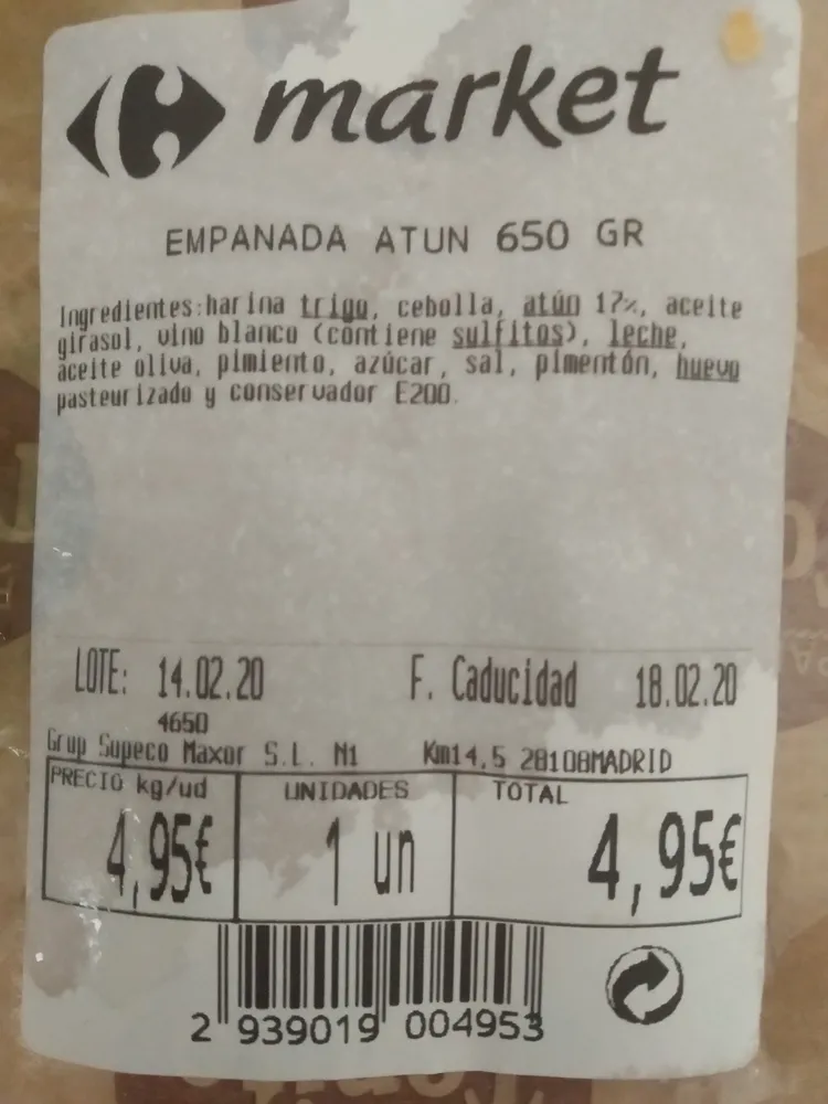 Empanada atún 650 g