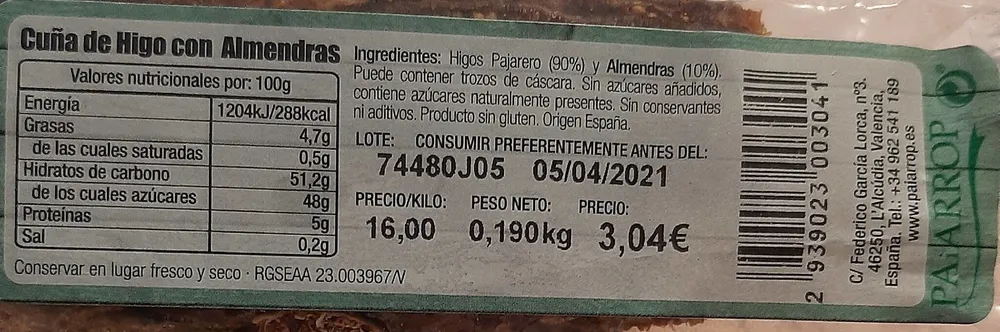 Cuña de higo con almendras