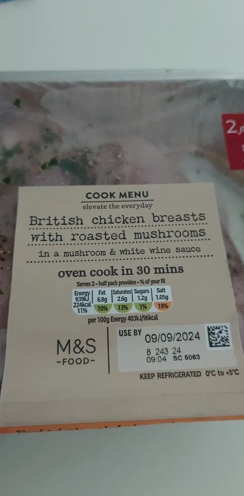 British Chicken Breasts With Roasted Mushrooms In Mushroom And White Wine Sauce