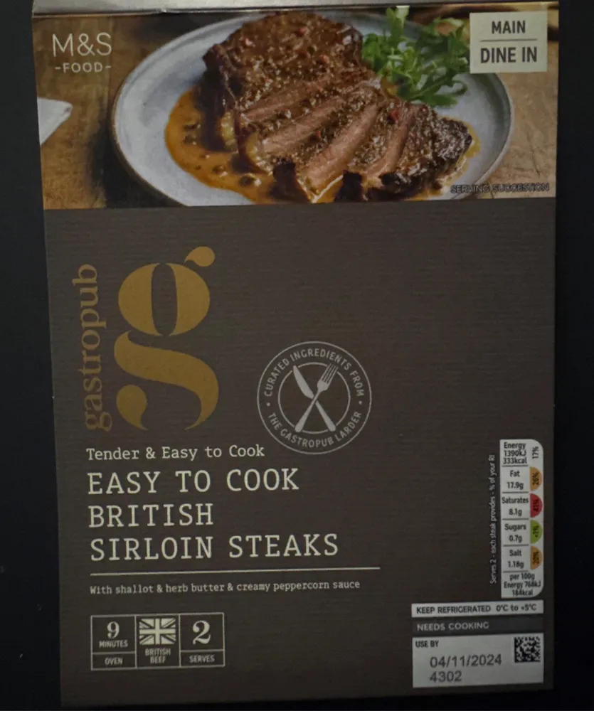 gastropub EASY TO COOK BRITISH SIRLOIN STEAKS