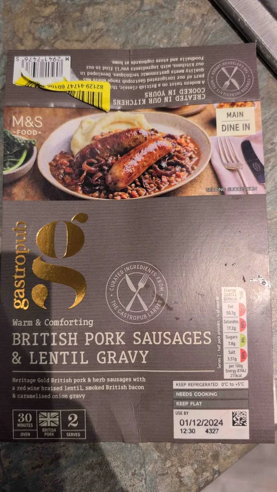 British Port Sausages & Lentil Gravy