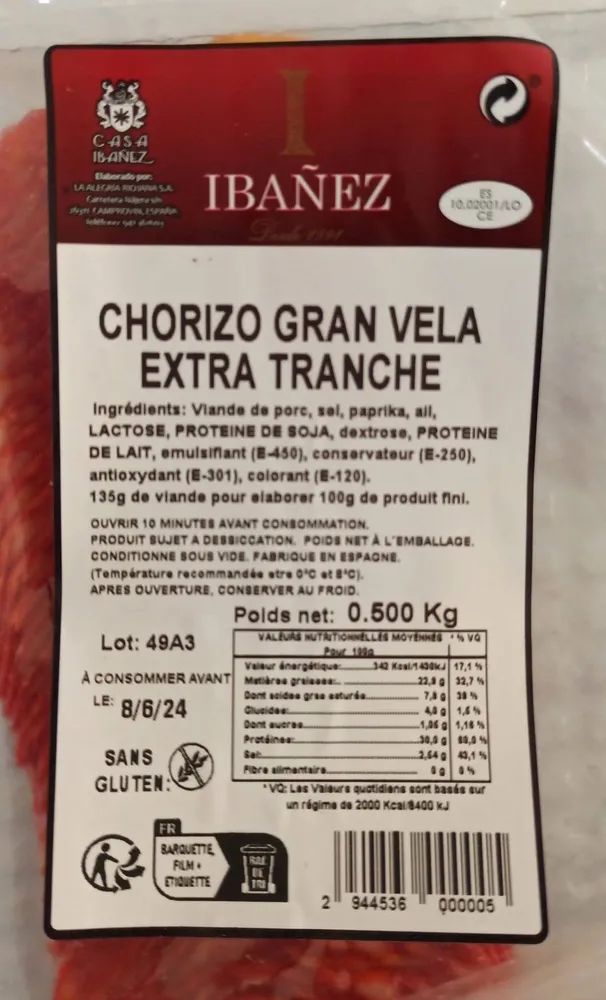 Chorizo gran vela extra tranche