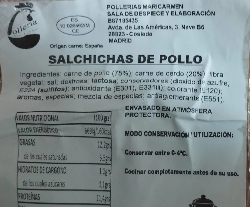 Salchichas de pollo
