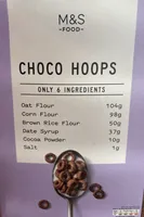 CHOCOLATE FLAVOURED OAT, MAIZE AND BROWN RICE HOOPS SWEETENED WITH DATE SYRUP