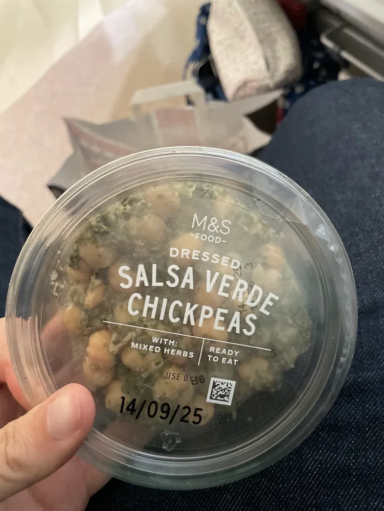 chickpeas dressed with herb and caperberries vinaigrette