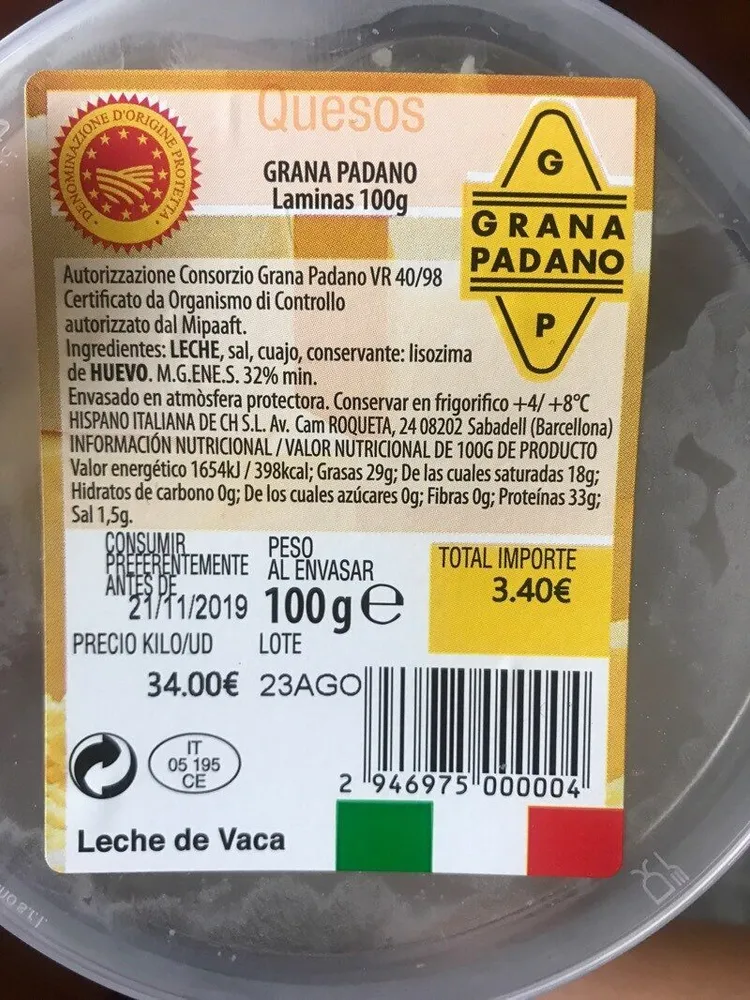 Grana Padano laminas