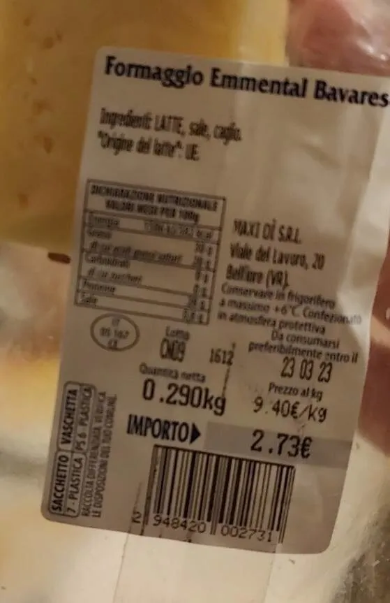 Formaggio Emmental bavarese