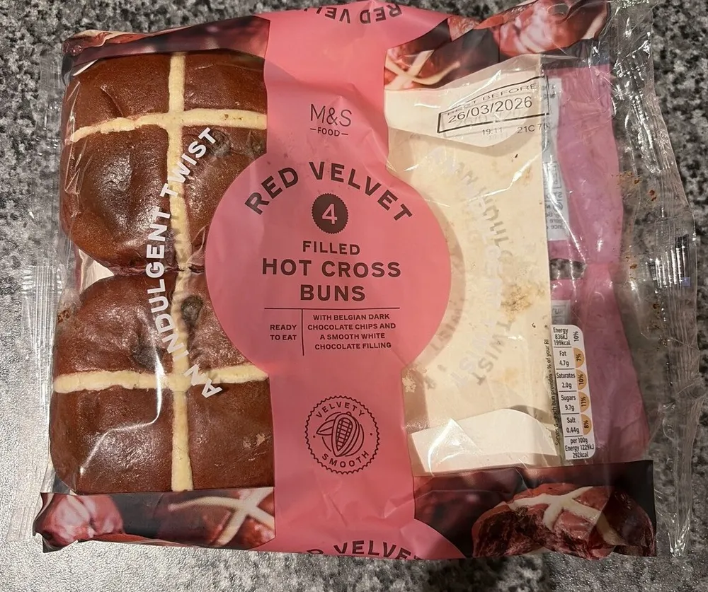 Red Velvet Filled Hot Cross Buns