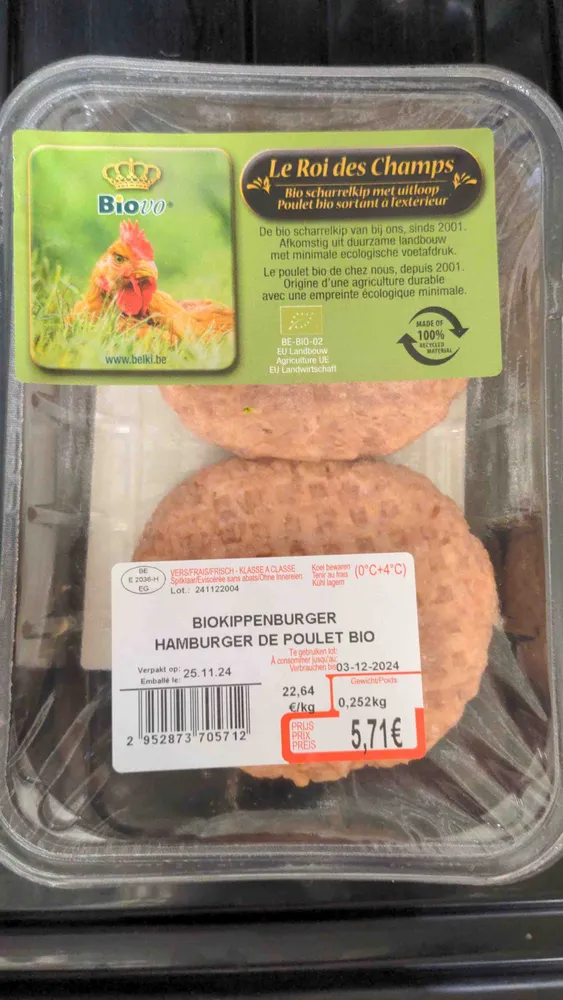 Hamburger de poulet bio