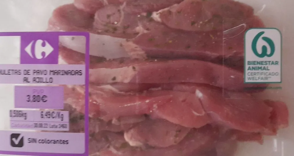 Chuletas pavo marginadas al ajillo