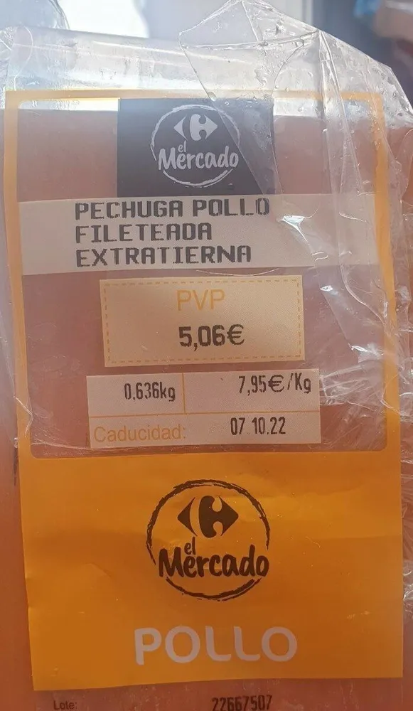 Pechuga de pollo fileteada extratierna