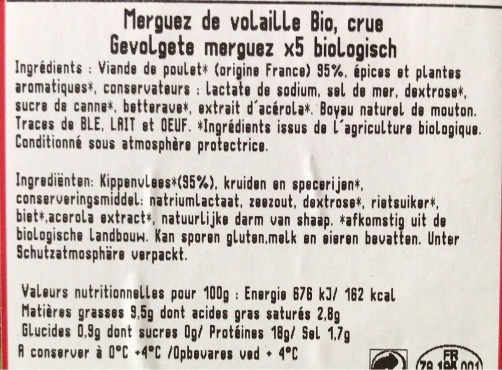 Saucisse de volaille Bio
