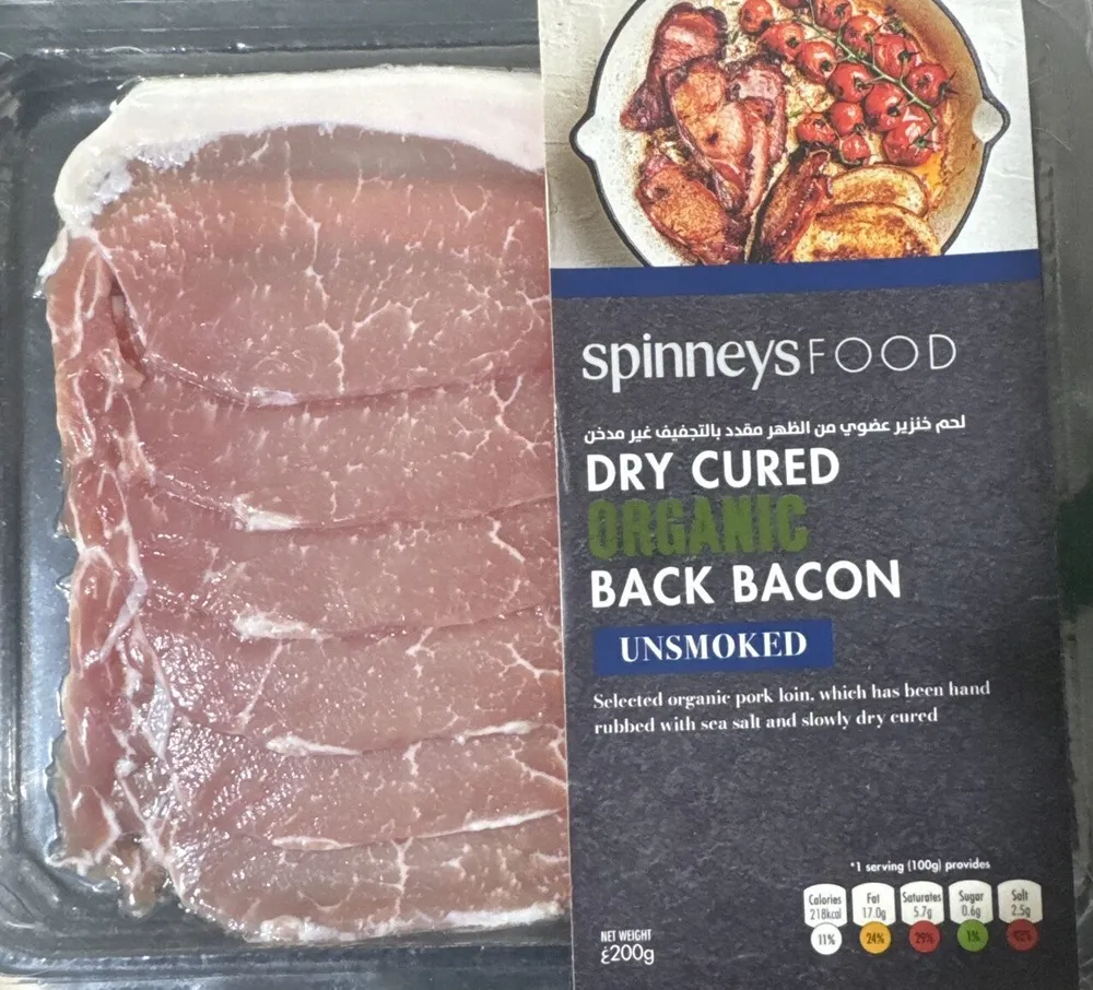 Dry Cured Organic Back Bacon (unsmoked)