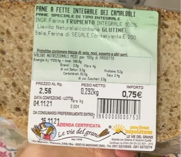 Pane a fette integrale dei camaldoli