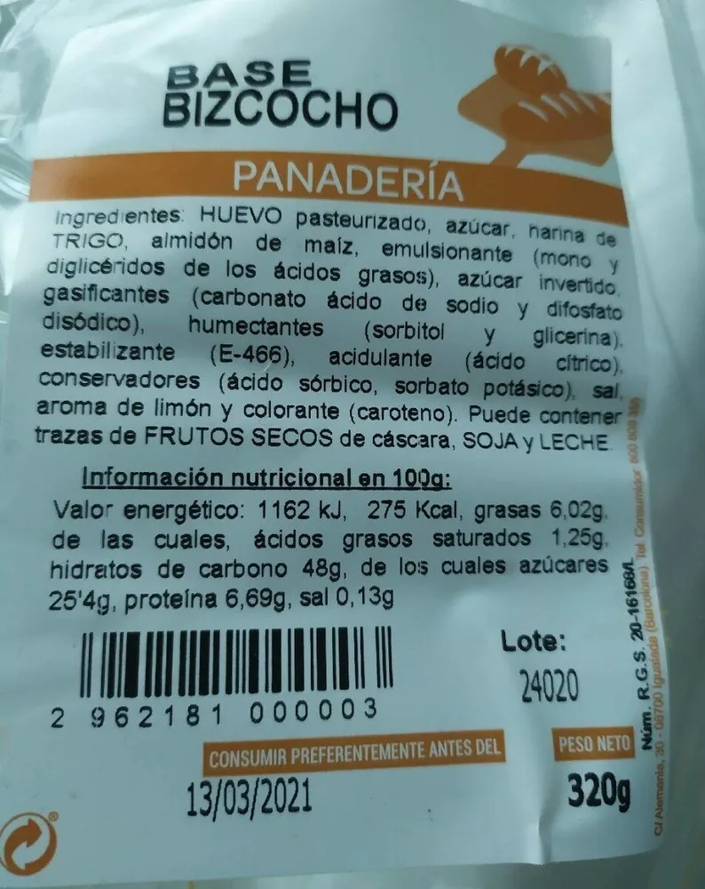 Base bizcocho