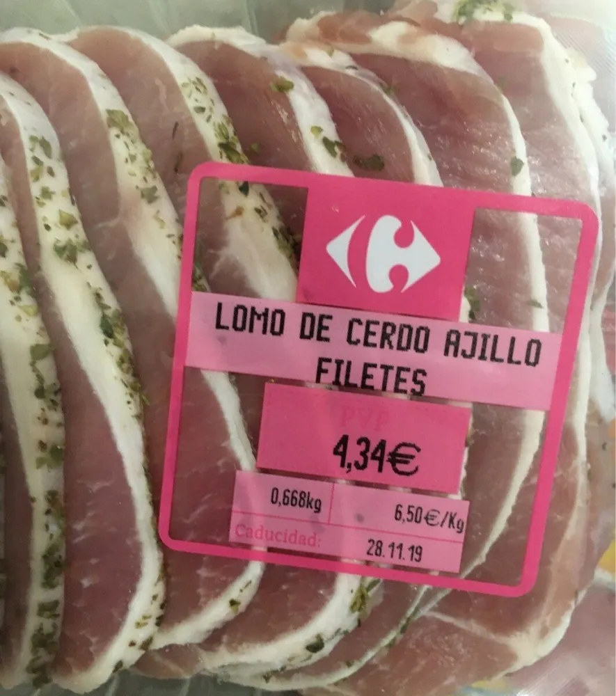 Lomo de cerdo ajillo filetes