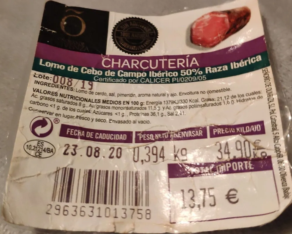 Lomo cebo campo ibérico 50%
