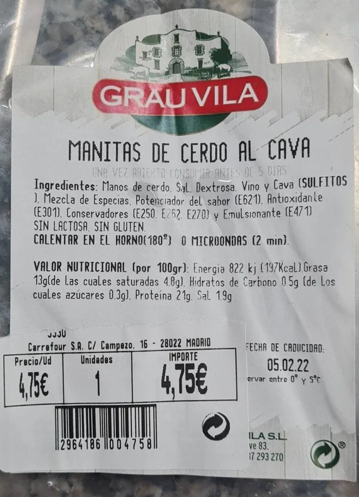 Manitas de cerdo al cava